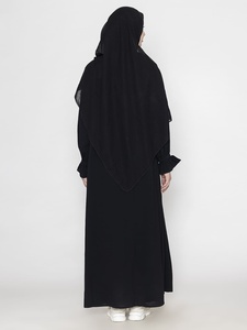 Abaya Negra para Mujer, Larga hasta el Suelo, Corte Holgado, Manga Larga, con Capucha, Estilo Modesto para Uso Diario, Estilo de Oriente Medio, Vestido de Poliéster - Product Image 3