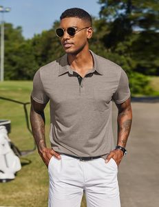 เสื้อกอล์ฟผ้าสแปนเด็กซ์/โพลีเอสเตอร์สำหรับผู้ชาย ผลิตตามสั่ง (OEM) ป้องกันรอยยับ มีกระเป๋าเสื้อ แขนสั้น สไตล์ลำลอง/ธุรกิจ - Product Image 1