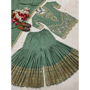 เซ็ตชุดปาร์ตี้ออกแบบโดยดีไซเนอร์สำหรับผู้หญิง sharara plazzo dupatta - Product Image 4