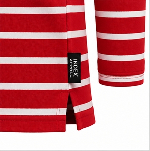 Polo de Manga Larga a Rayas Horizontales Rojas y Blancas para Hombre, Camiseta Casual de Punto con Cuello - Product Image 5