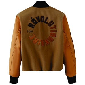 Chaqueta Varsity para Hombre, Cuero PU, Letra R Bordada en la Parte Delantera, Color Marrón, Estilo Preppy Otoñal, Corte Regular - Product Image 2
