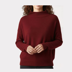 Pull en maille à col roulé bleu pour femme, coupe classique, manches longues, couleur unie, pour l'automne - Product Image 5