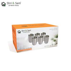 <b>Set</b> <b>of</b> 6 Stainless Steel Double Wall Glass Nikki <b>Tea</b> <b>Cups</b> & Saucers Premium Quality for <b>Tea</b> Lovers - Product Image 2