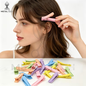 Pinces à cheveux professionnelles en métal couleur pastel antidérapantes pour salon, ensemble de barrettes de séparation type bec de canard, outils de coiffure pour coiffeur - Product Image 6