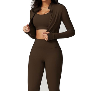 <b>Women</b> 2 Piece Yoga Set Turtleneck Crop Top High Waisted Leggings Full Length Seamless Spandex Polyester Activewear Solid Color - Product Image 5