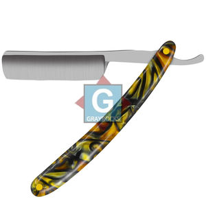 Navaja de barbero de alta calidad de acero inoxidable con doble filo y cuchillas de doble filo, con estuche de cuero. - Product Image 1