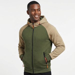 Sudadera de Forro Polar con Capucha y Mangas Raglán para Hombre, Color Verde Oliva Beige, con Cierre, Estilo Casual para Otoño, Corte Regular - Product Image 3