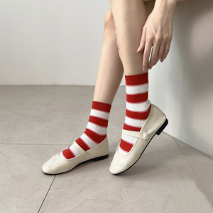 Chaussettes rayées pour femmes, mode coréenne, coton peigné de qualité supérieure, séchage rapide, haute élasticité, automne - Product Image 3