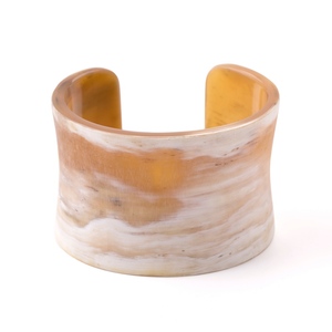 Elegant Wide Buffalo Horn Cuff <b>Bracelet</b> Ribbed Layered Design Polished Finish Handmade Statement Fashion Jewelry - Product Image 5