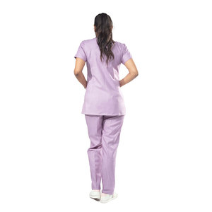 Ensemble d'uniformes de clinique pour femmes, haut à manches courtes et col, pantalon droit, tenue de travail médicale professionnelle, conception personnalisée, vente en gros - Product Image 4