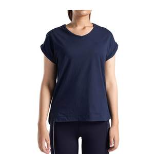 Camiseta Personalizada para Mujer, Cuello en V, Corte Holgado, Informal, para Gimnasio, Transpirable, de Algodón Suave, para Fitness, Yoga, Running, Deportes, Color Azul Marino - Product Image 1