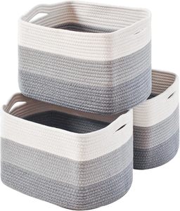 Cestas de Almacenamiento para Organizar Estantes, Contenedores de Cuerda de Algodón Tejida para la Organización de la Habitación del Bebé, Organizador de Libros, Juguetes y Toallas - Product Image 1