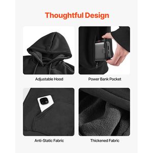 Felpa con Cappuccio Riscaldata per Uomo e Donna, Giacca Ricaricabile Unisex 7.4V 16000mAh con 5 Zone di Riscaldamento - Product Image 6