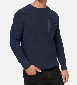 Pull ras du cou pour homme, coupe classique, gris uni, en velours côtelé tricoté, style décontracté, hiver, doublé, respirant, logo frontal - Product Image 3