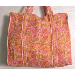 Bolso Tote Acolchado de Algodón con Estampado Floral, Bolso de Hombro con Cremallera, Bolso de Compras Hecho a Mano Estilo Boho Indio para Mujer - Product Image 6