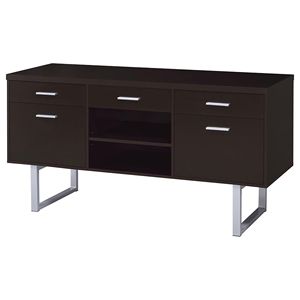 Cappuccino 5-Drawer Credenza with Open <b>Shelving</b> <b>Desktop</b> & Drawer Organizer - Product Image 3
