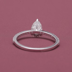 IGI Certified Pear Cut <b>Diamond</b> Solitaire <b>Ring</b> with Pavé Band in 9K Yellow / Rose & White Gold - Product Image 3