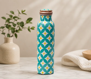 Botella de Agua Metálica 2026 a Prueba de Fugas con Diseño Geométrico Moderno y Tapa de Cobre, Portátil para Viajes - Product Image 1