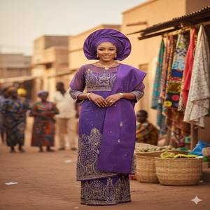 Ensemble de robes de mariée élégantes pour filles, en polyester 100 %, broderie lourde dorée, paillettes, style nigérian et indien de luxe - Product Image 3