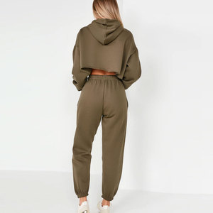 Conjunto de Sudadera Corta Verde Oliva para Mujer con Pantalones Jogger a Juego, Sudadera de Punto Oversize de Manga Larga, Atuendo Casual Transpirable para Invierno - Product Image 3