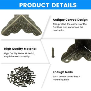 Protezioni Angolari Decorative in Metallo Bronzo Antico 1'' x 1'' Triangolari, Confezione da 12, per Mobili e Scatole di Stoccaggio - Product Image 4