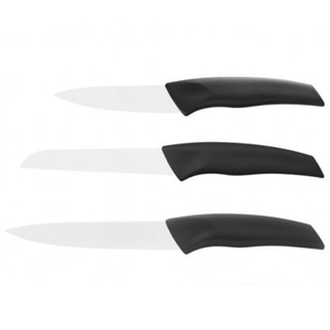 Ensemble de couteaux de cuisine modernes en acier inoxydable 5 pièces avec manches ergonomiques noirs, bloc de rangement blanc, lames de coupe aiguisées - Product Image 6