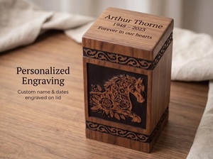 Horse Cremation Urn for Pet & Baby Ashes Wooden <b>Memorial</b> <b>Box</b> Engraved Floral Eco-Friendly Durable Sympathy Gift - Product Image 4