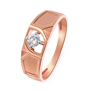 Bague pour homme en or rose 14 carats, diamant solitaire, design géométrique, bijoux fins en gros, alliance moderne, cadeau pour lui, anniversaire - Product Image 1