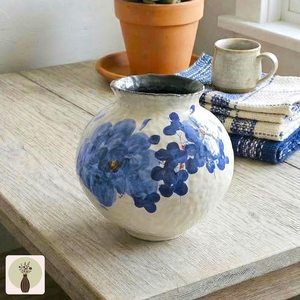 Handmade Nordic Home Decor Clay Ceramic Trendy Round Stripe Flower Vase with Creative Flowers for Wedding Centerpieces Matte - Product Image 1
