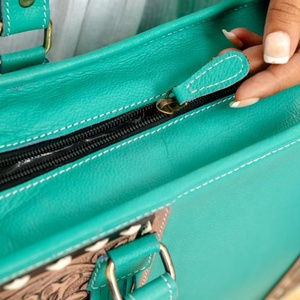 Hand Tooled Leather Turquoise Floral Large Tote Bag For Women Western Embossed Genuine Leather Handbag <b>Concealed</b> Carry Tote Bags - Product Image 5