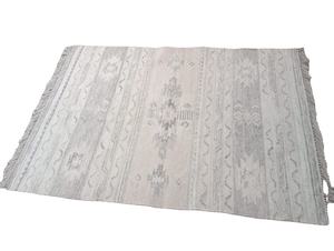 Explore Kilim and Flat Weave <b>Rugs</b> | Neutral Cream Blue Geometric Modern Flat Weave Room Size Kilim <b>Rug</b> | Handcrafted carpet - Product Image 3