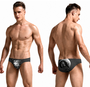 Slip de bain pour homme à imprimé loup, coupe basse, séchage rapide, sexy, athlétique, pour la plage et la piscine, short d'été - Product Image 1