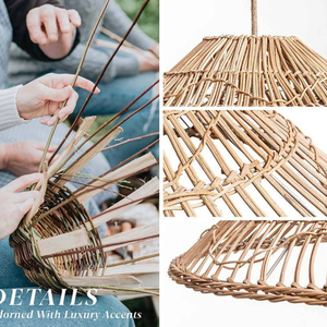 Natural Rattan Ceiling <b>Light</b> with Wide Woven Shade for <b>Dining</b> Room Kitchen Island and Café Decoration - Product Image 5