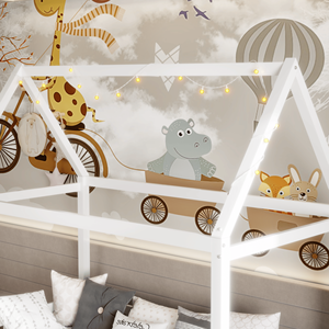 Letto a capanna a LED bianco per bambini, singolo, in legno con sponda di protezione - Product Image 5