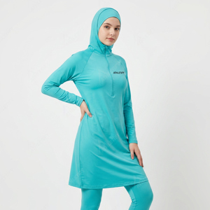 Ensemble de burkini musulman modeste pour femme, avec capuche, leggings, fermeture éclair, respirant, manches longues, pour la plage, la piscine et le surf - Product Image 1