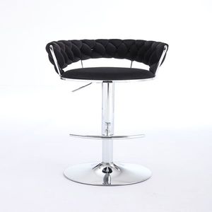 Set of 2 Swivel Height <b>Adjustable</b> Bar <b>Stools</b> with Chrome Footrest Base Velvet + Chrome Leg Simple Design + Mechanical Lifting - Product Image 4