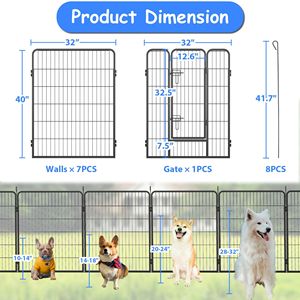 Recinto per Cani Resistente da 40 Pollici, Box per Animali da Esterno con 8 Pannelli e Porta in Metallo per Cani di Taglia Grande - Box e Recinzioni per Cani Resistenti - Product Image 2