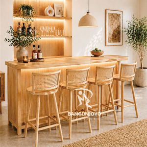 Rattan Bar Chairs Wood Frame Modern Scandinavian Design Home Bar Furniture Steady Commercial Use - Product Image 3