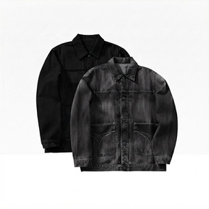 Vente en gros Nouvelle mode 2026 Veste en jean décontractée noire unie en coton délavé pour hommes Vestes en jean personnalisées pour hommes - Product Image 1