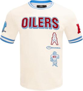 Camiseta Oilers Cream con Diseño de Mascota Bordada en Rojo y Azul, Material de Algodón, Clásica, de Manga Corta - Product Image 1