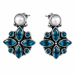 Trendy Monalisa Zircon Oxidized Bohemian Flower <b>Stud</b> <b>Earring</b> Silver Finish Brass Ethnic Fashion Party Jewellery Bulk Supplier - Product Image 1