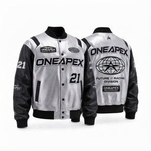 Men's Silver Black <b>Racing</b> <b>Jacket</b> Motorsport Letterman Bomber <b>Jacket</b> Embroidered Streetwear Wholesale Apparel - Product Image 1