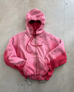 Sudadera con capucha corta vintage personalizada con cremallera ajustable, de tejido grueso, con lavado ácido y efecto desgastado por el sol, para hombre y mujer. - Product Image 4