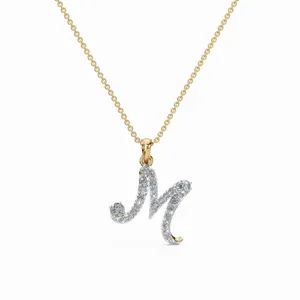 Collar con Colgante de Diamante Cultivado en Laboratorio con Letra M, Oro Amarillo de 18K, 26 Piezas, Certificado IGI, Claridad VVS, para Compromiso, Boda, Mujer - Product Image 1