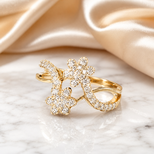 Anillo de Diamantes Floral de Oro de 14K de Lujo con Brillantes Piedras Redondas de Circonia Cúbica, Joyería Elegante para Novias y Fiestas - Product Image 1