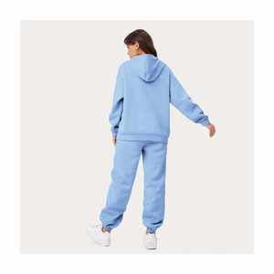Women Pink Hooded Tracksuit Cotton Fleece Loose Fit Solid Color Casual <b>Jogger</b> <b>Set</b> With Side Pockets Autumn Wear - Product Image 2