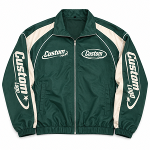 Veste de survêtement légère en polaire polyester/coton vert forêt pour color block, col à capuche passepoilé personnalisé, 420g sur le devant - Product Image 3