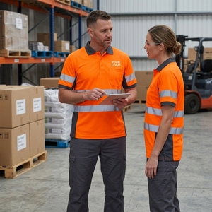 Camiseta Polo de Trabajo Reflectante Naranja de Alta Visibilidad, Uniforme de Seguridad para Hombre con Bolsillo en el Pecho y Diseño de Dos Tonos - Product Image 3