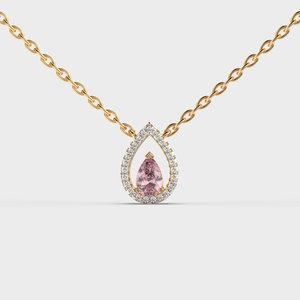 Collier pendentif goutte d'eau avec morganite et halo de diamants sur chaîne plaquée or 18 carats pour femme, idéal au quotidien - Product Image 1
