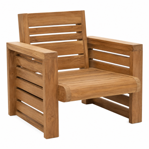 Chaise longue de jardin moderne en teck massif, confortable, imperméable, avec dossier à lattes et larges accoudoirs, pour salon, parc, école - Product Image 3